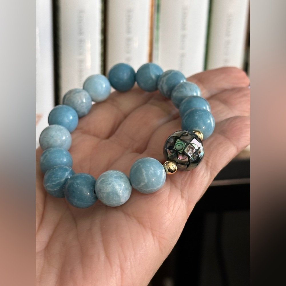 LARIMAR+ ABALONE NATURAL STONES BRACELET size 7” - Picture 10 of 11
